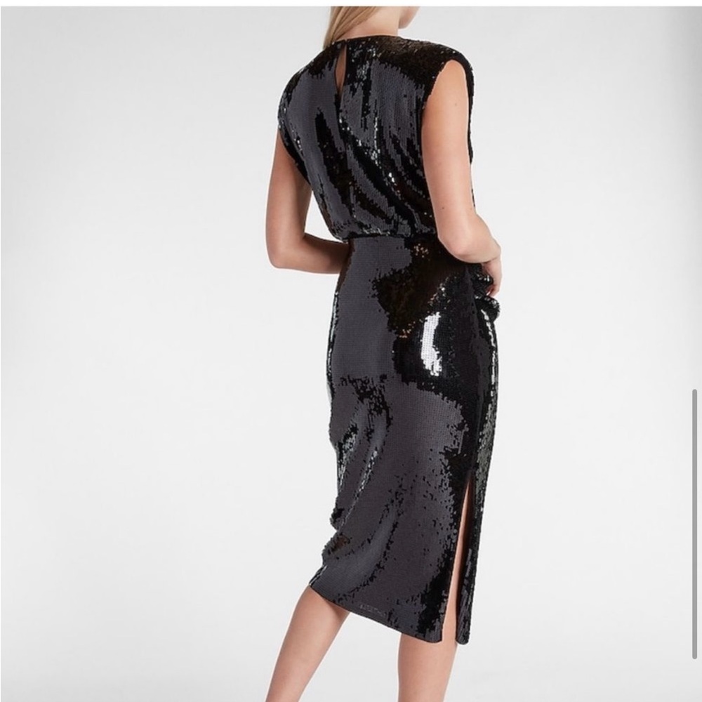 EXPRESS Women's Espresso Brown Sequin Midi Dress - Picture 3 of 6